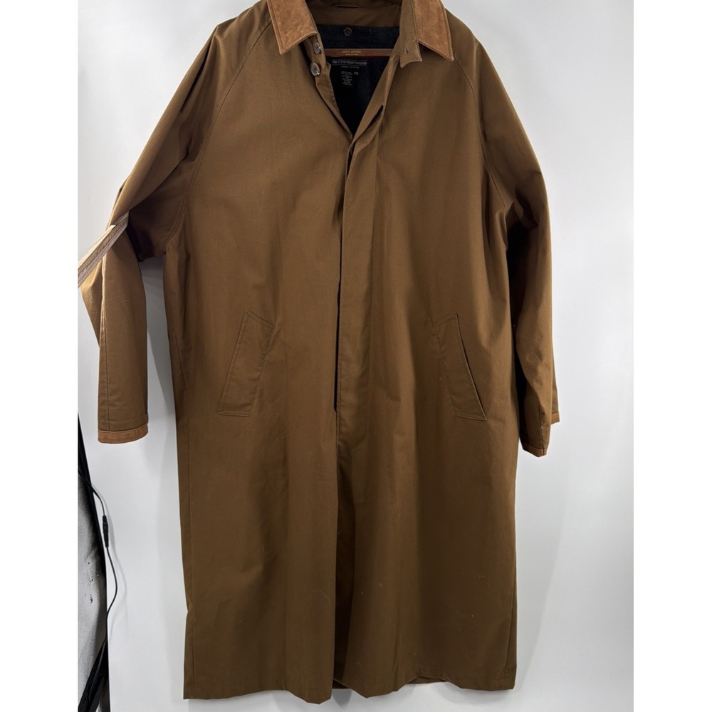Vtg J. Peterman Horseman Duster Trench Coat Mens XXL Lined Leather Cotton 90's